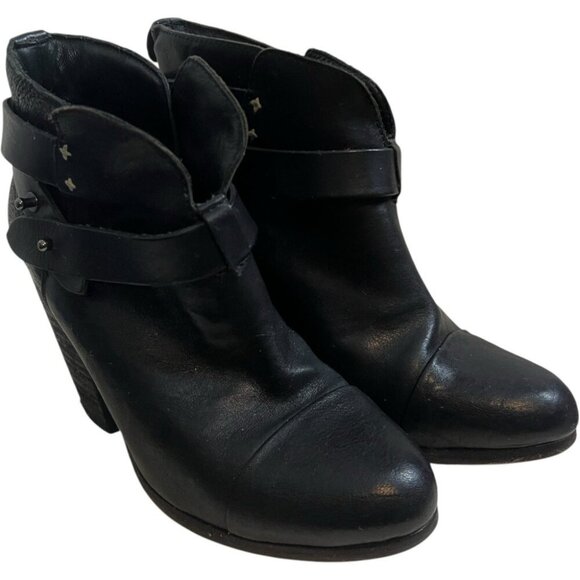 Rag Bone Womens Harrow Bootie Black Size EU 36 M US 6 Leather 3.5" Stacked Heel - Picture 1 of 9